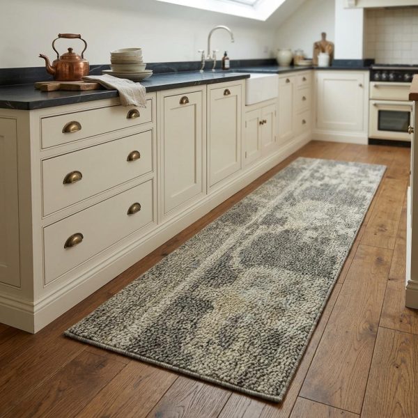 8' Gray Taupe And Black Wool Floral Hand Knotted Area Rug
