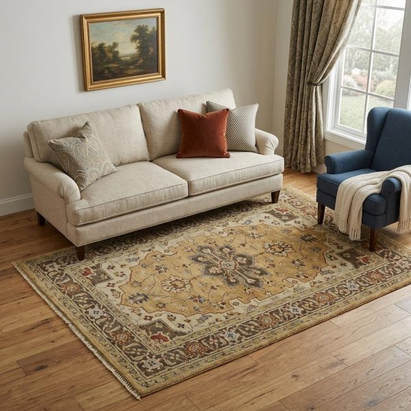 5' X 8' Tan Gold And Taupe Wool Oriental Hand Knotted Area Rug