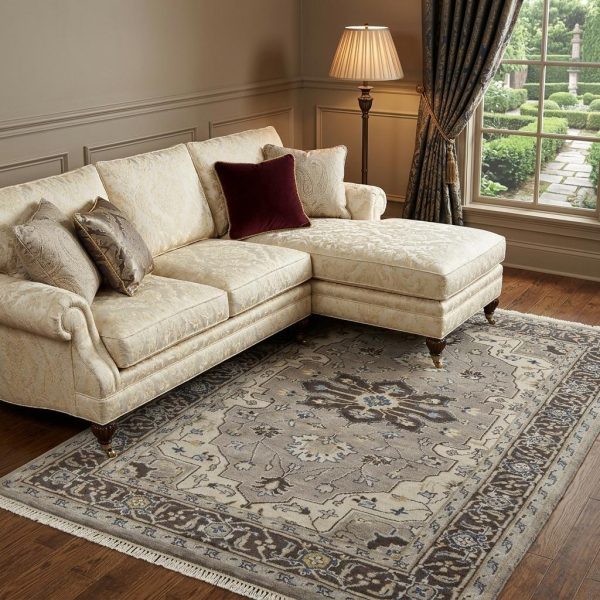 8' X 10' Blue Gray And Taupe Wool Medallion Hand Knotted Area Rug